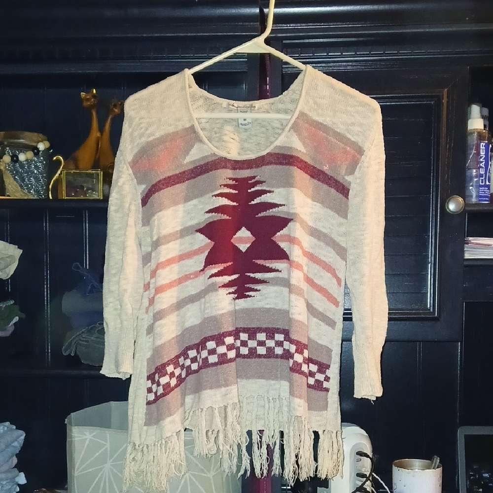American Rag Beige and Red Aztec Sweater